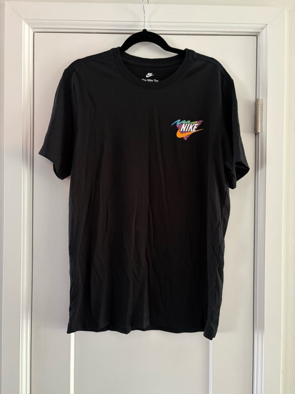 NWT Nike Black Short Sleeve Beach Pug Tee with Multicolor Retro Logo